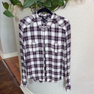 PAIGE Women’s Soft Casual Plaid Shirt - Brown and White - M